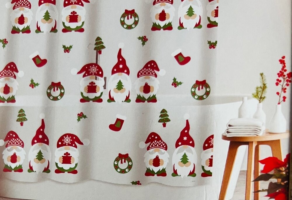 NIB❤️Peppermint Place Holiday Santa Peva Shower Curtain